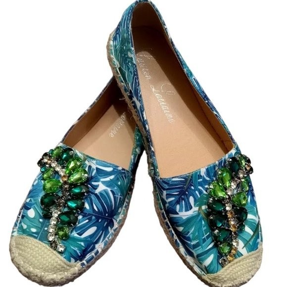 Lauren Lorraine Size 11 Tropical Embellished Espadrille Flat Shoes New In Box