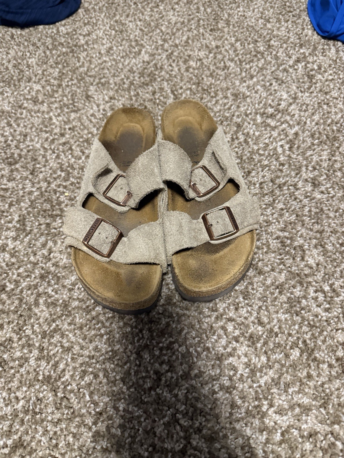 Birkenstock Beige Suede Slide Sandals Adjustable Double Buckle US 8.5