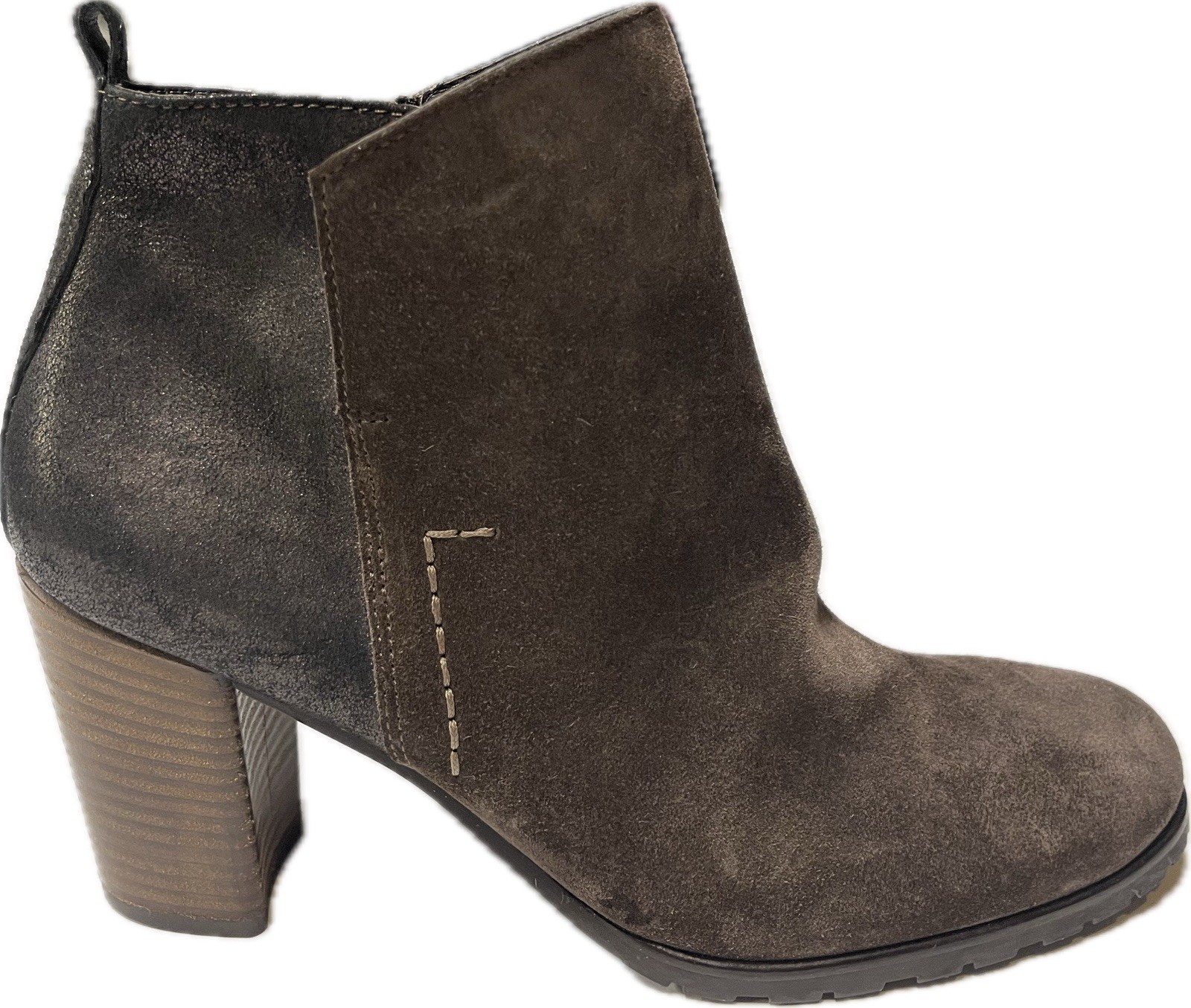 Paul Green Brown/Black Suede/Leather Ankle Bootie Zipper Women’s Round US 10