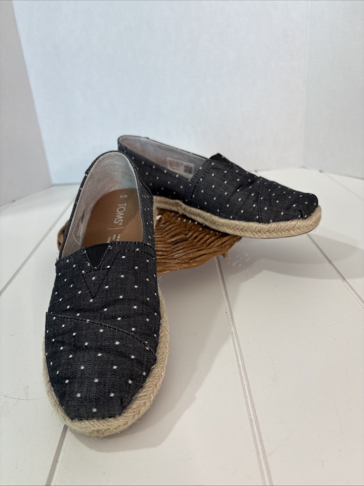 TOMS Shoes Womens 6W Polkadot with Slip On Recycled Rope Cotton Natural