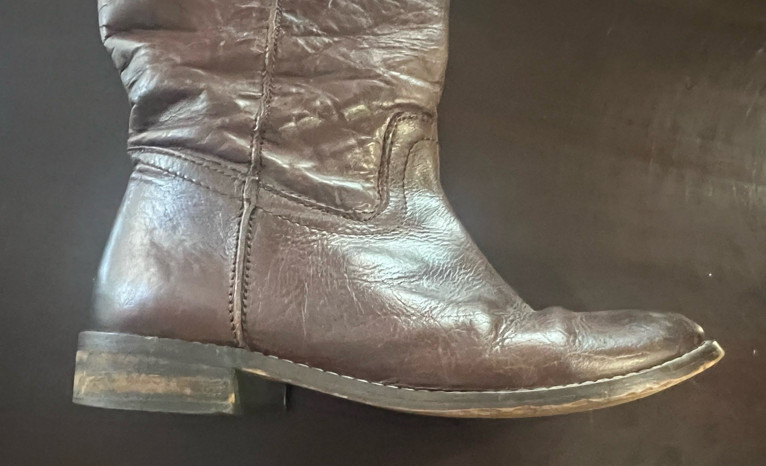 MIA Boots Leather Long Solid Brown Low Heel Size 8.5