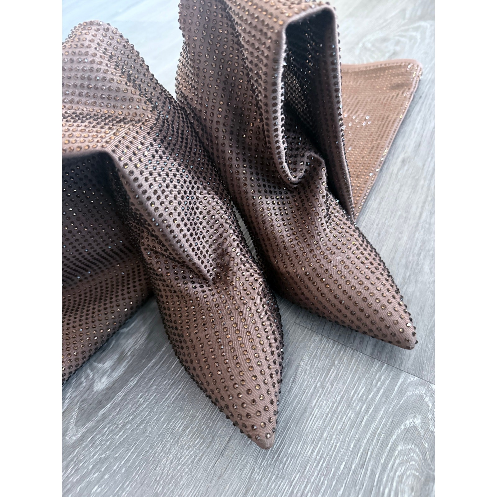 ALDO Nassia tan embellished rhinestone glamorous thigh high stiletto boots 8.5