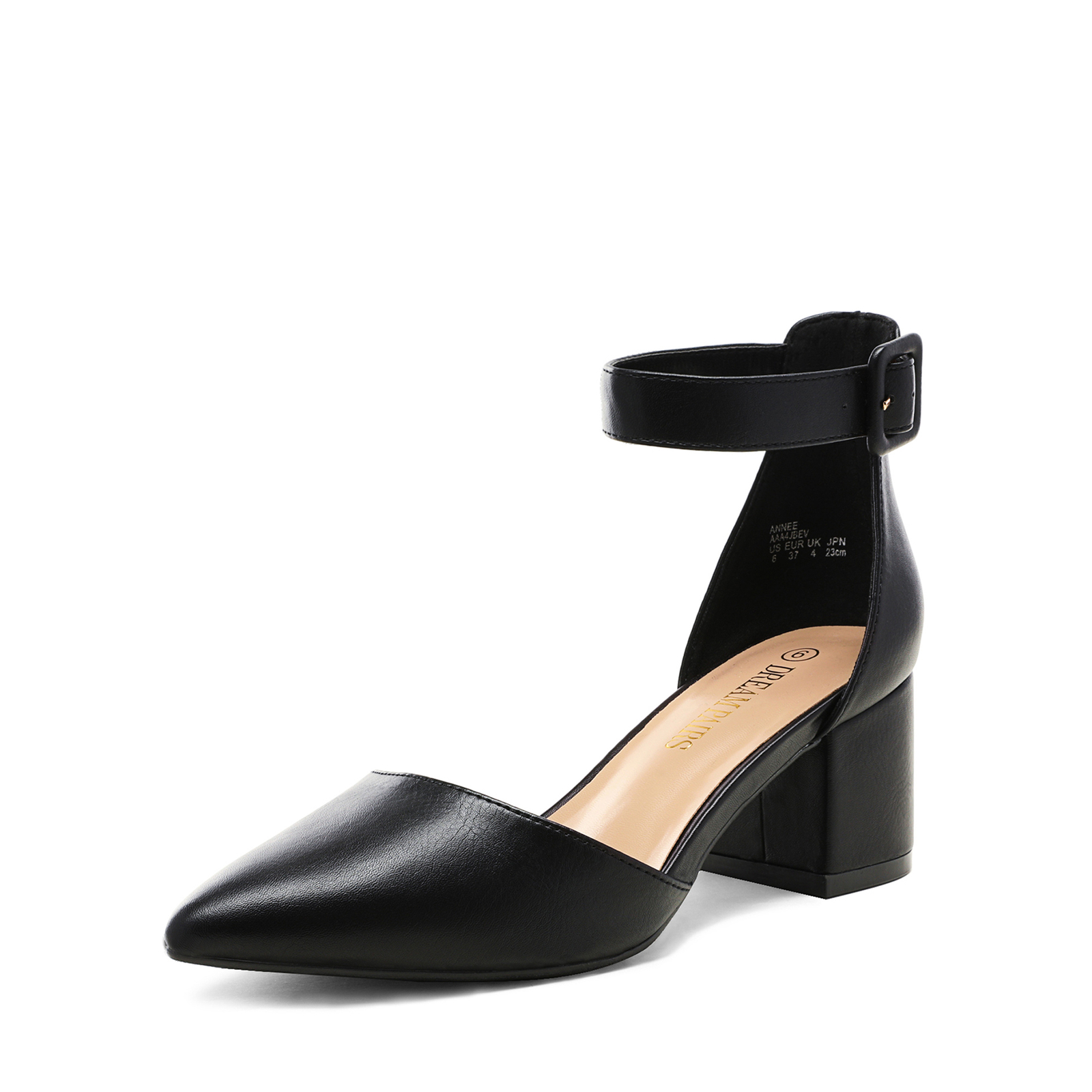Women’s Timeless Pointed Toe Block Heel Wide-Size Pumps with Adjustable Strap