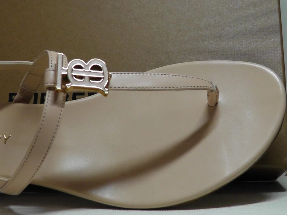 BURBERRY Pale Nude EMILY T-Strap Leather Thong Sandals Size 36.5 US***$720**NIB