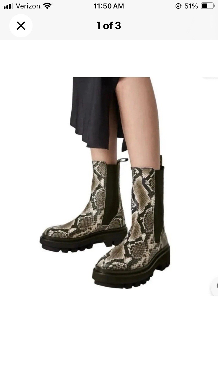 All Saints Billie Snake Embossed Print Chelsea Boot Size 36/ USA Size 6 MSRP 230