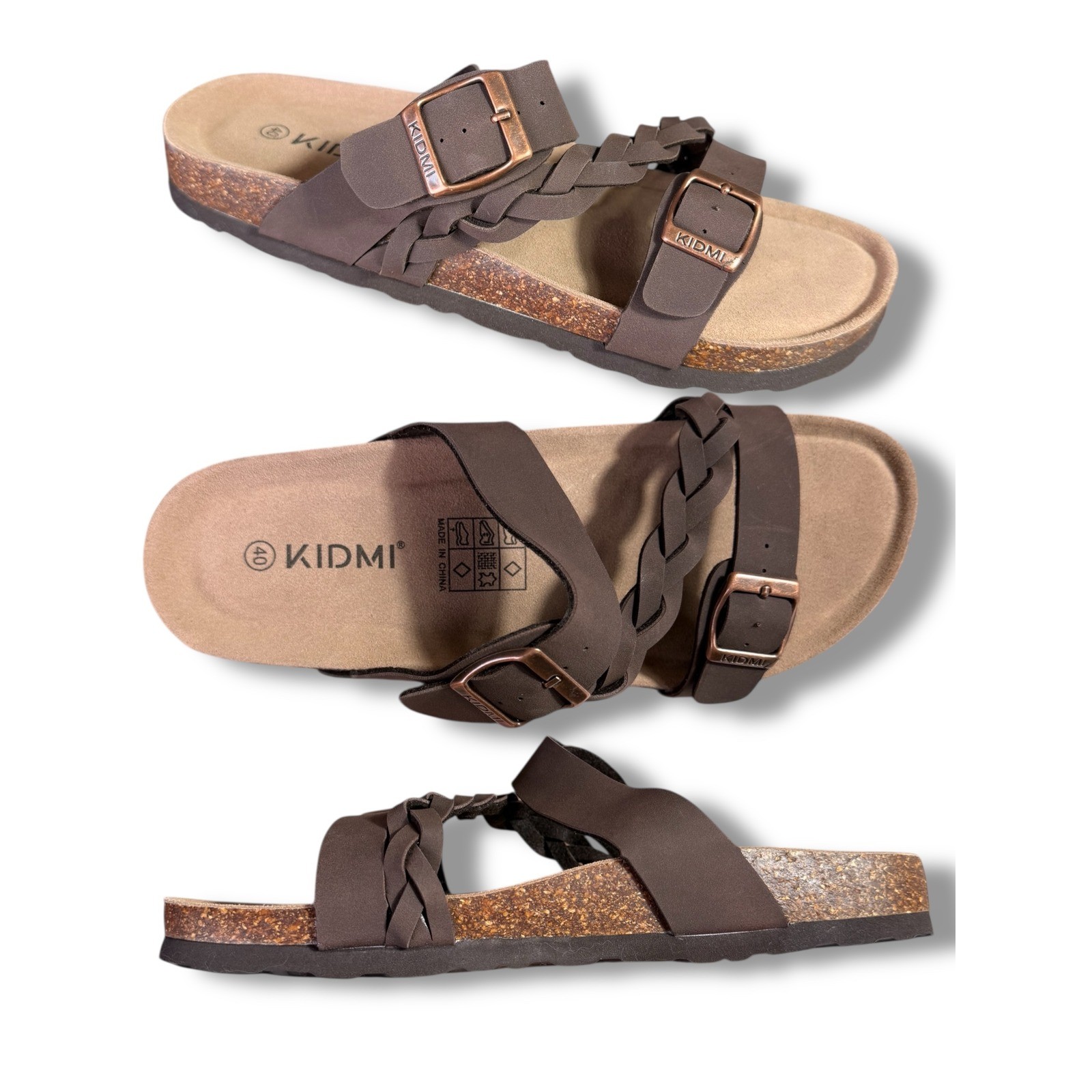 Kidmi Women Chocolate Brown Braided Strap Cork Footbed Sandals Sz 40 US 9