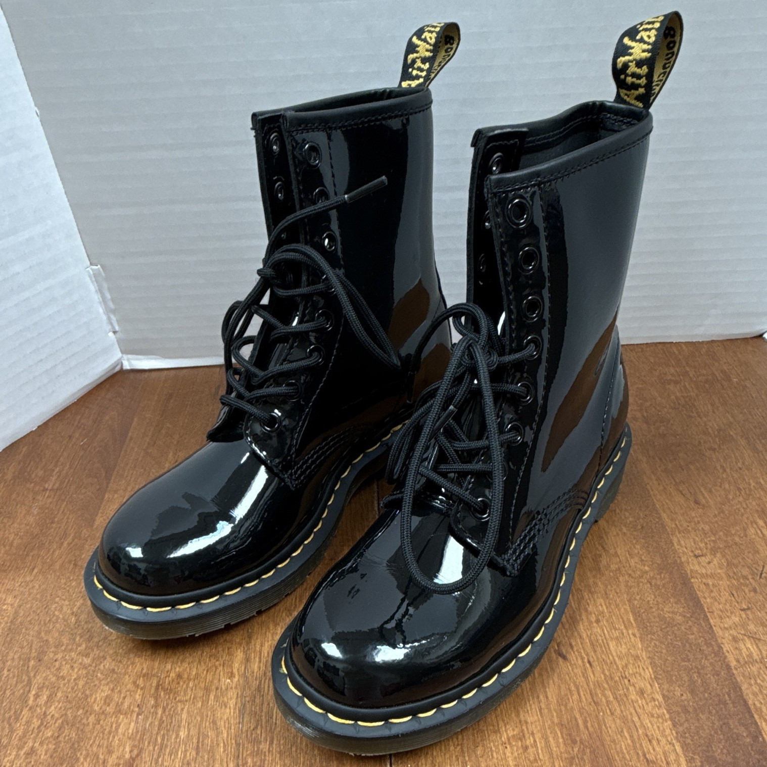 Dr. Martens 1460W Women’s Black Patent Leather Lace-Up Combat Ankle Boot 8