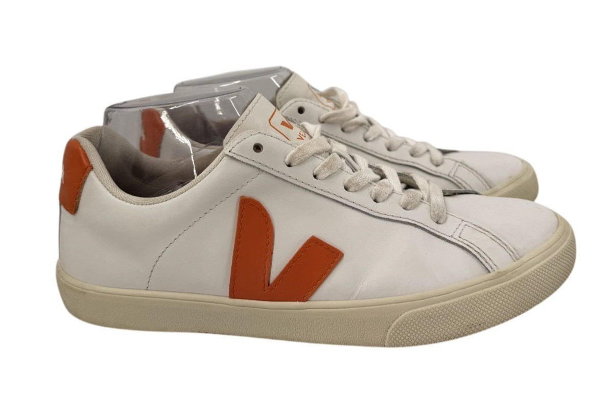 Veja Esplar Women Size 7 EU 38 White Fury Orange Leather Logo Sneakers Shoes