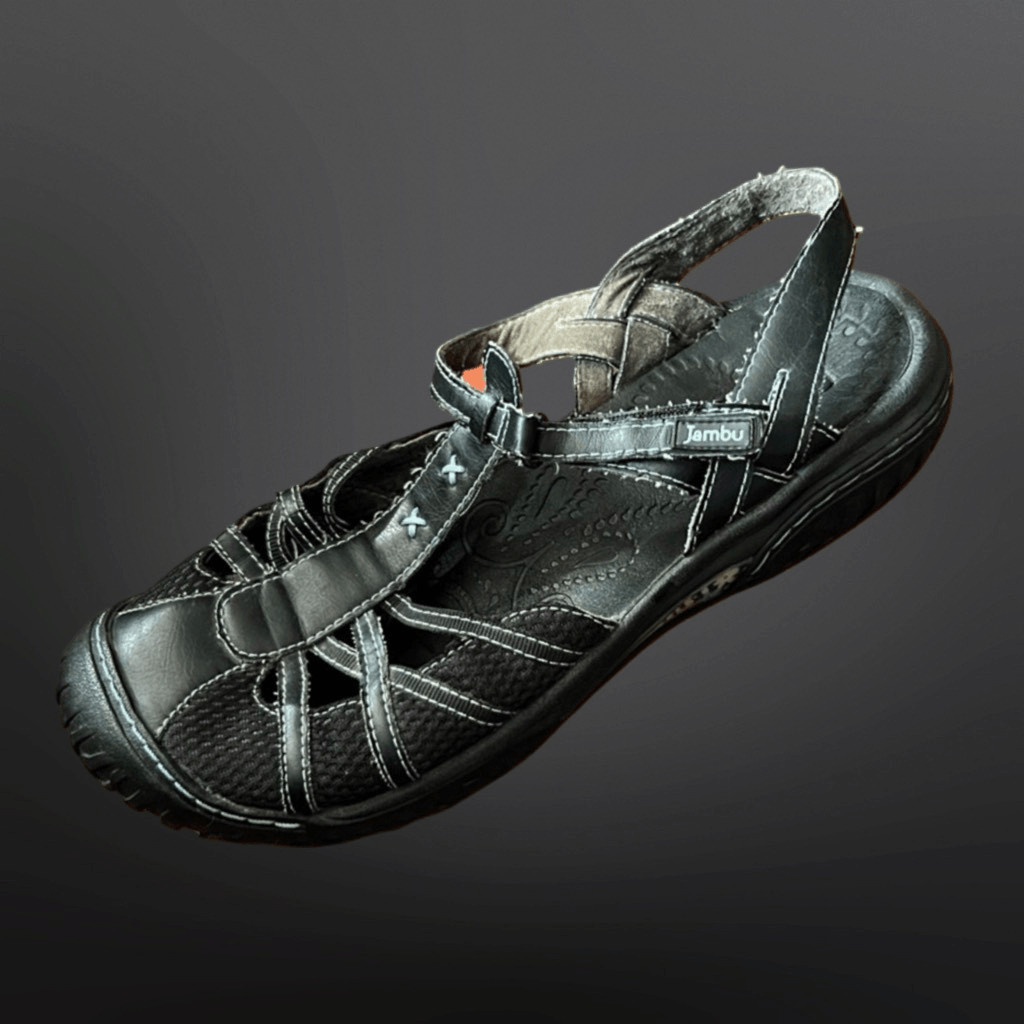 Jambu Cherry Sandals Leather Eco-Friendly Comfort Black Hiking Walking 8.5