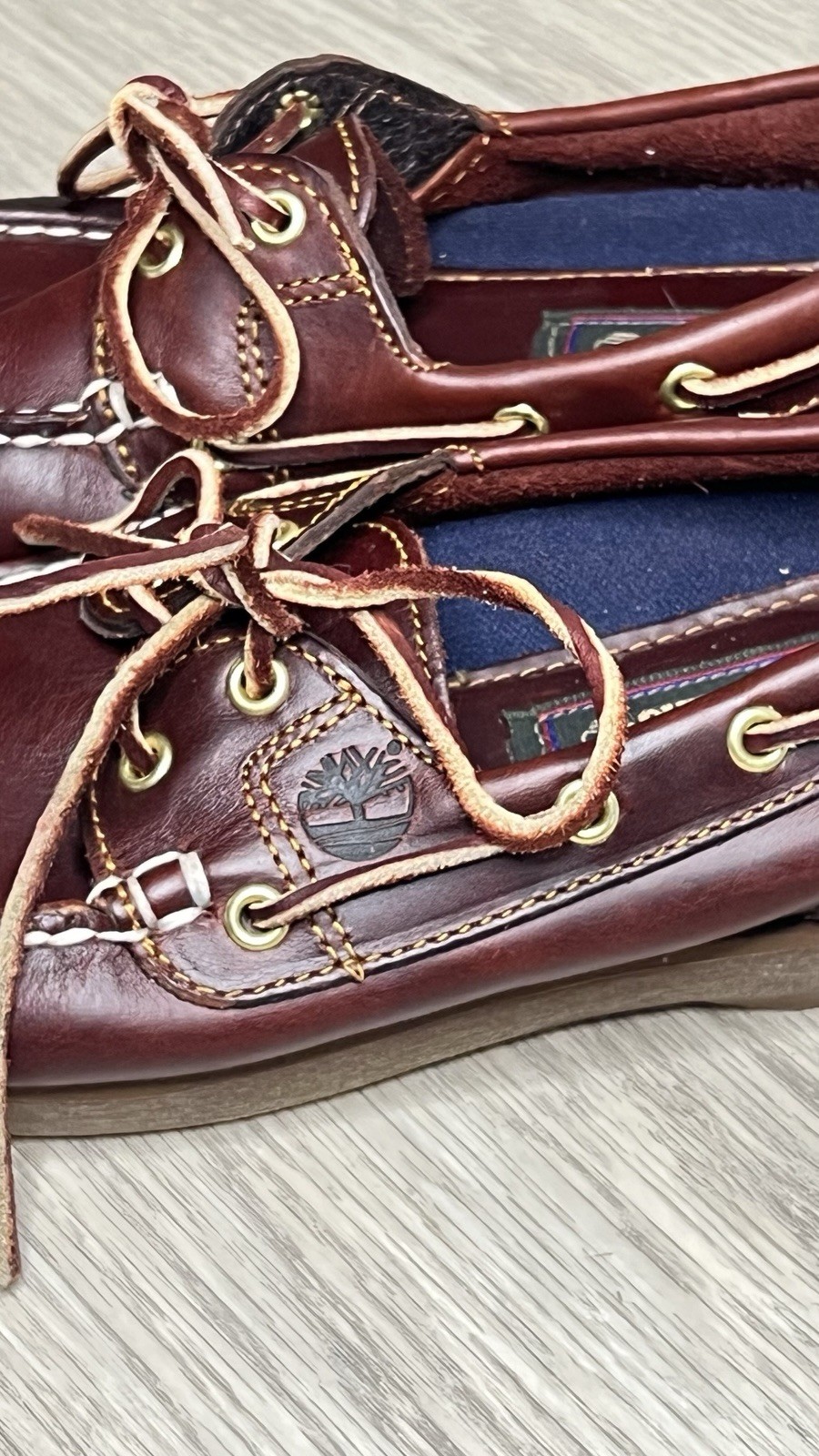 RARE Timberland Classic Boat Shoes Womens 6.5 M Dark Brown SCRIPT HEEL LOGO MINT