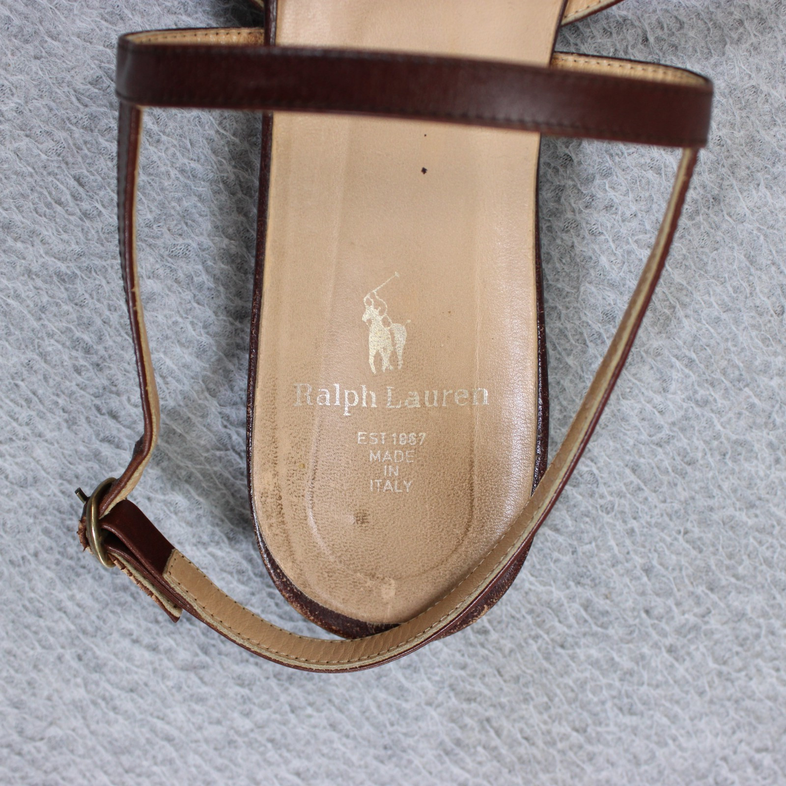 Vintage Ralph Lauren Sandals Woman 8 1/2 Brown Cross Strap Coastal Boho 90s READ