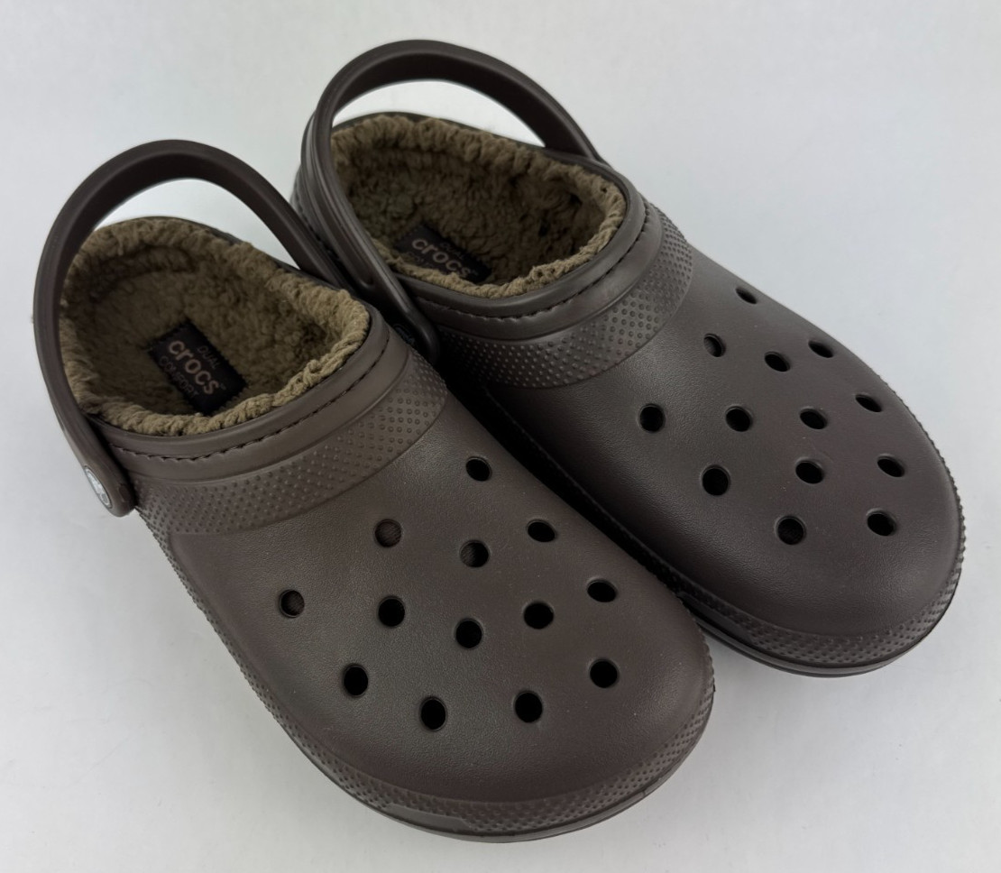 Crocs Classic Lined Clog Brown Faux Fur Fleece Slip On Lined Shoes W 11 M 9