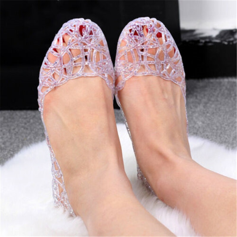 Jelly Shoes Slip On Beach Sandals Women Hollow Out Crystal Ladies Flats Summer