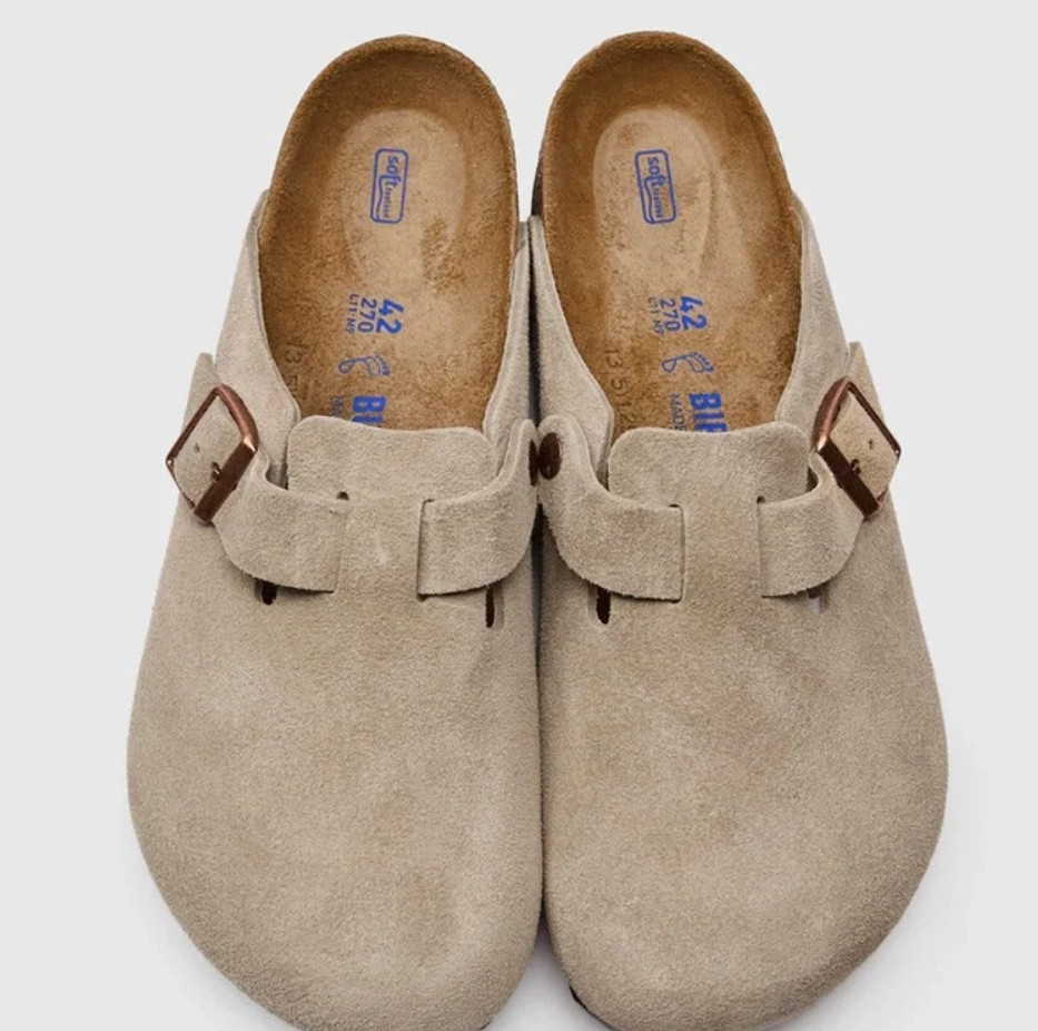 Birkenstock Boston Soft Footbed Taupe Suede Leather Unisex’s Clog Shoes