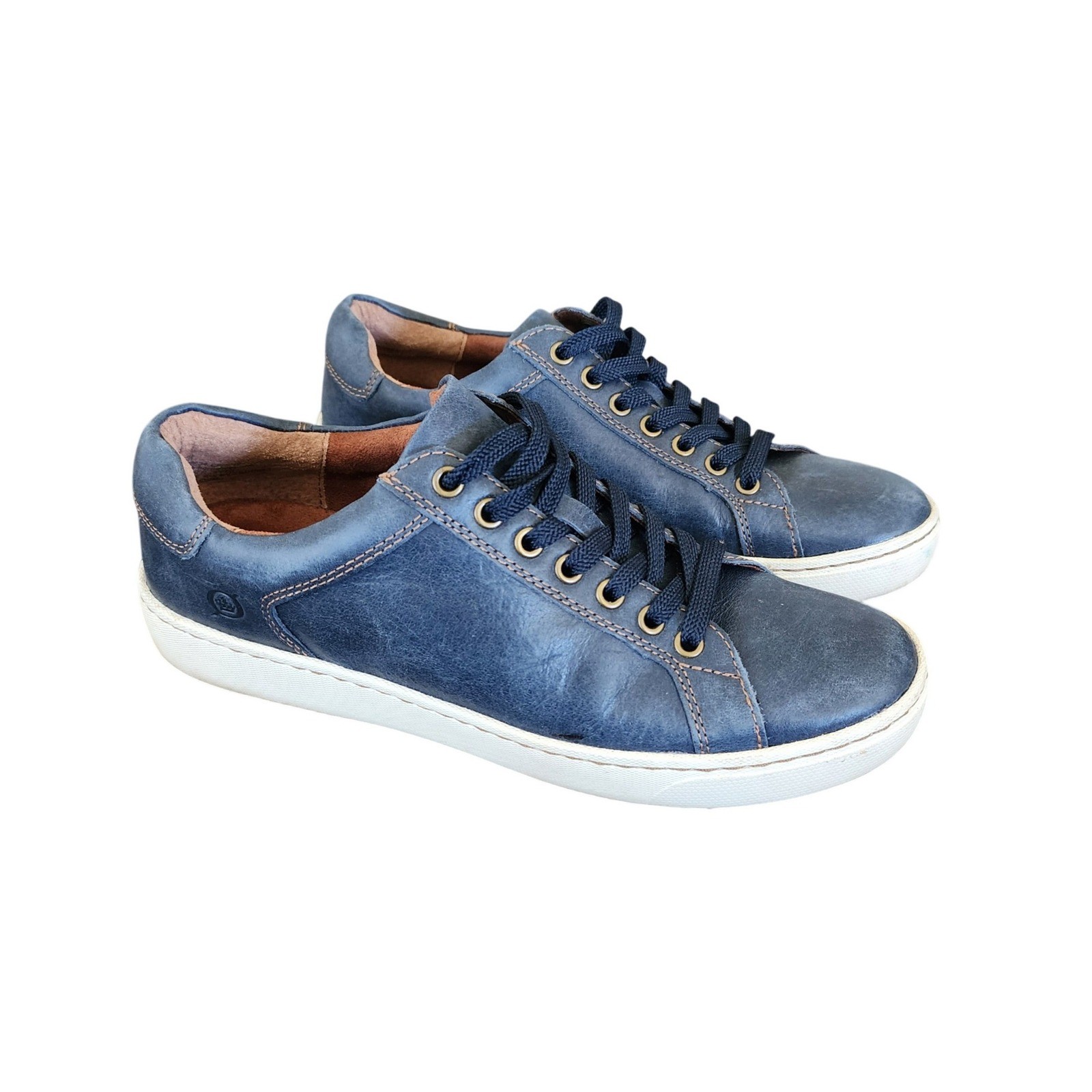 Born Mira Blue Distressed 100% Leather Sneakers Womens 7M, Coastal Casual