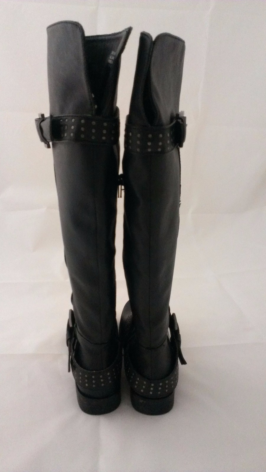 XOXO BRIANNA Black Faux Leather Knee High Boots Studded Womens Size 6 Medium B M