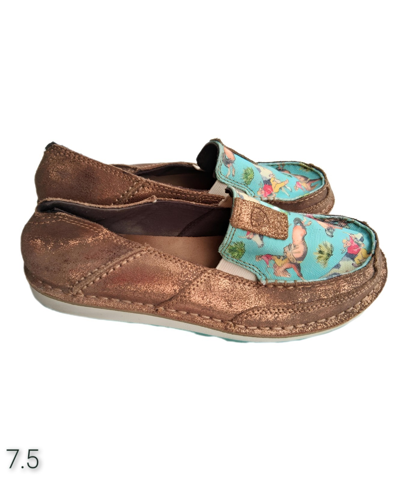 Ariat Cruiser Slip On Shoes 7.5 B Western Rodeo Cowgirl Turquoise Copper Leather