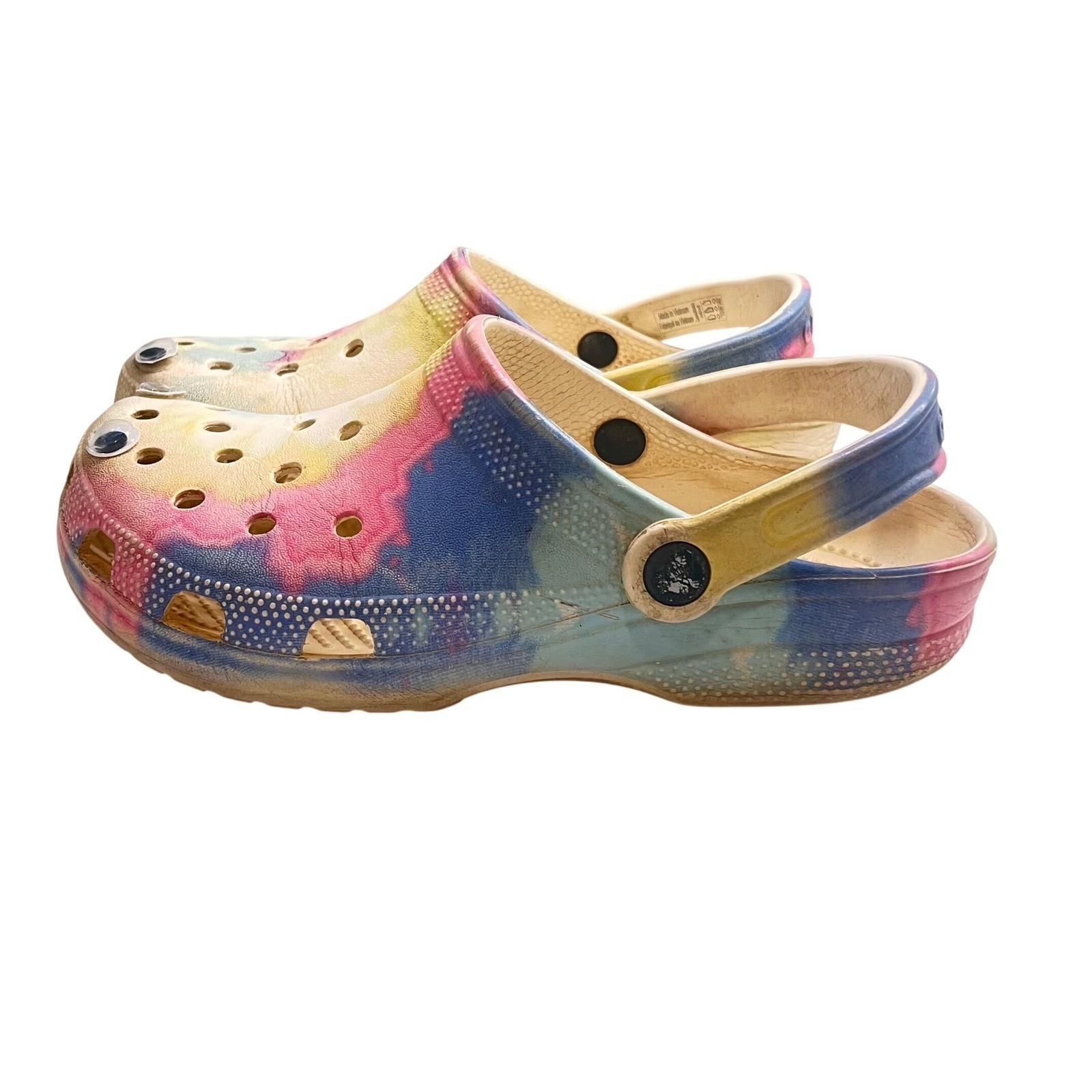 Crocs Classic Tie Dye Clogs Googly Eyes Mens 6 Womens 8 Slip On Shoes