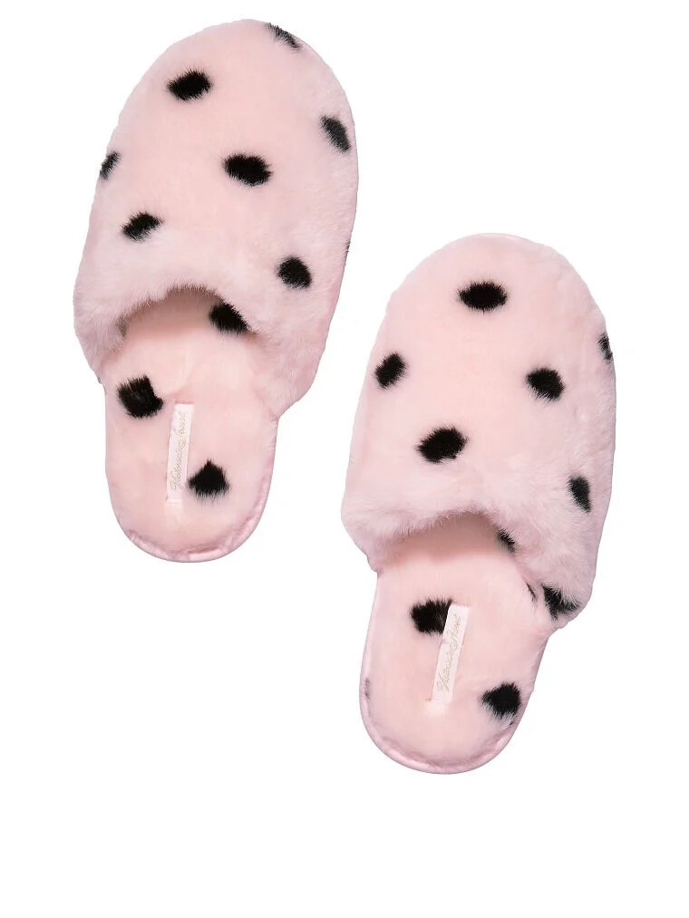 VICTORIA’S SECRET SOFT PLUSH CLOSED TOE FAUX FUR PINK VS LOGO SLIPPERS S M L NWT