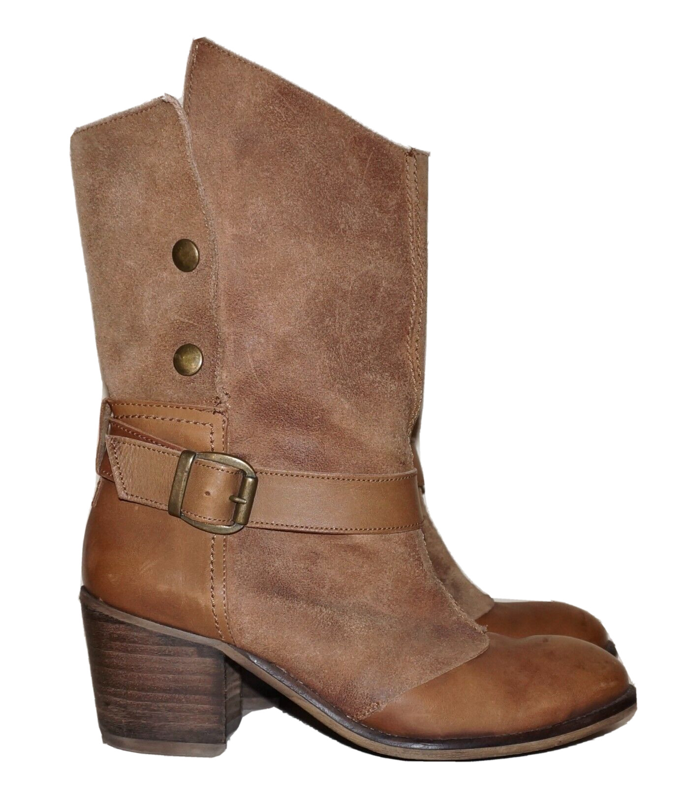 67 Genuine Rustic Tan Leather & Suede Mid-Calf Boots EUR 38 / US 7.5