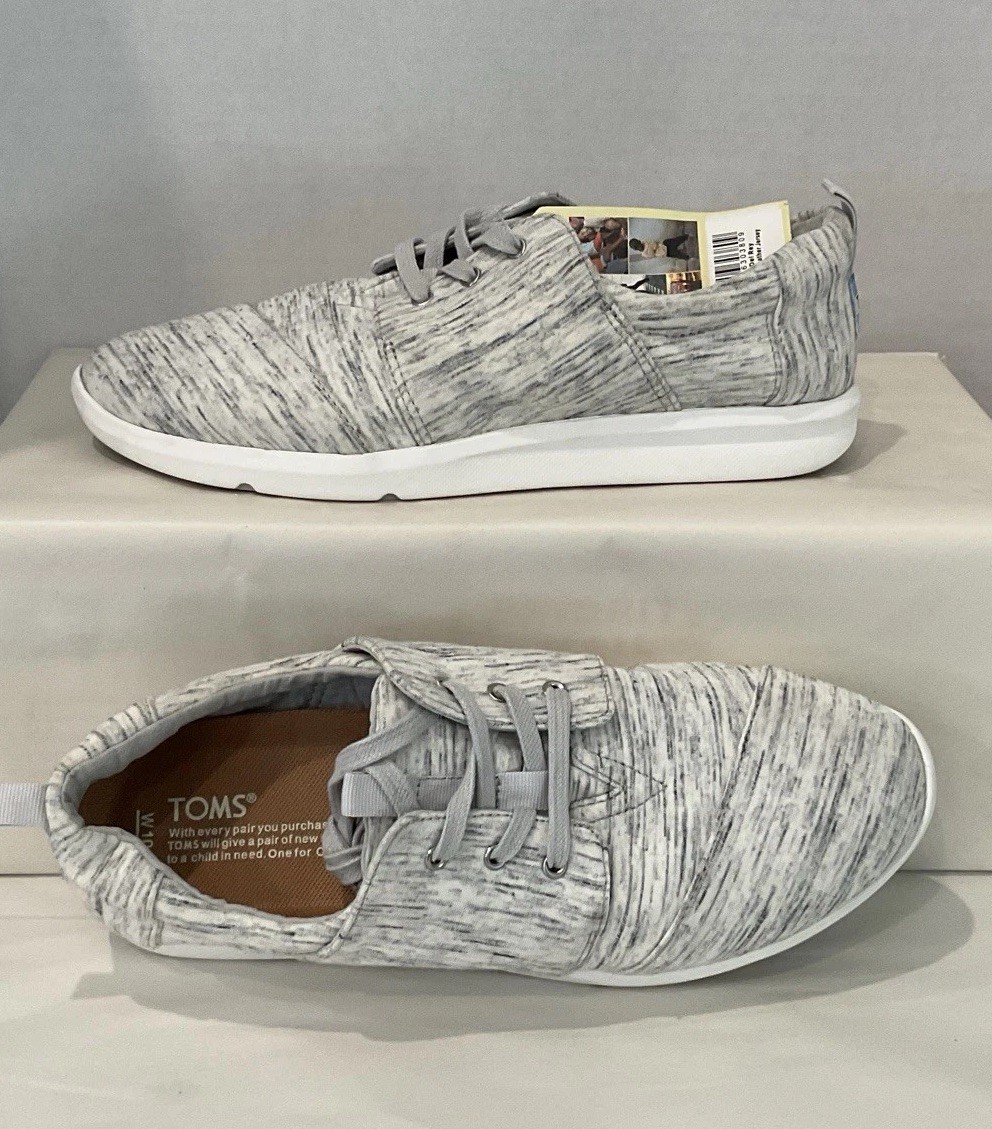 TOMS Wmn Del Rey Womens Sz 10 Canvas Sneakers Lace Up White & Gray – New / Read