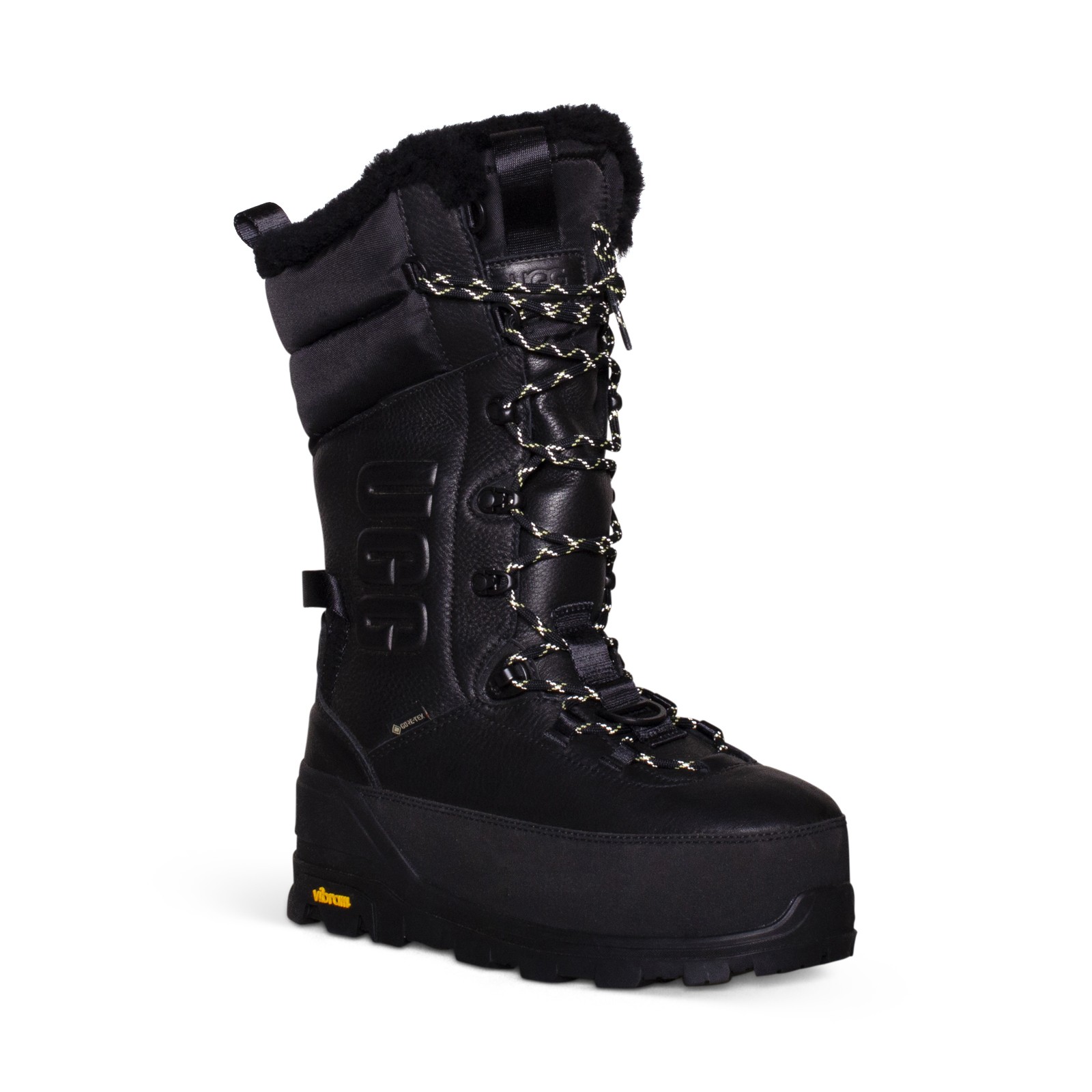 UGG SHASTA TALL WINTER BLACK LEATHER BOOT WOOL ALL GENDER BOOTS SIZE US M4/W5