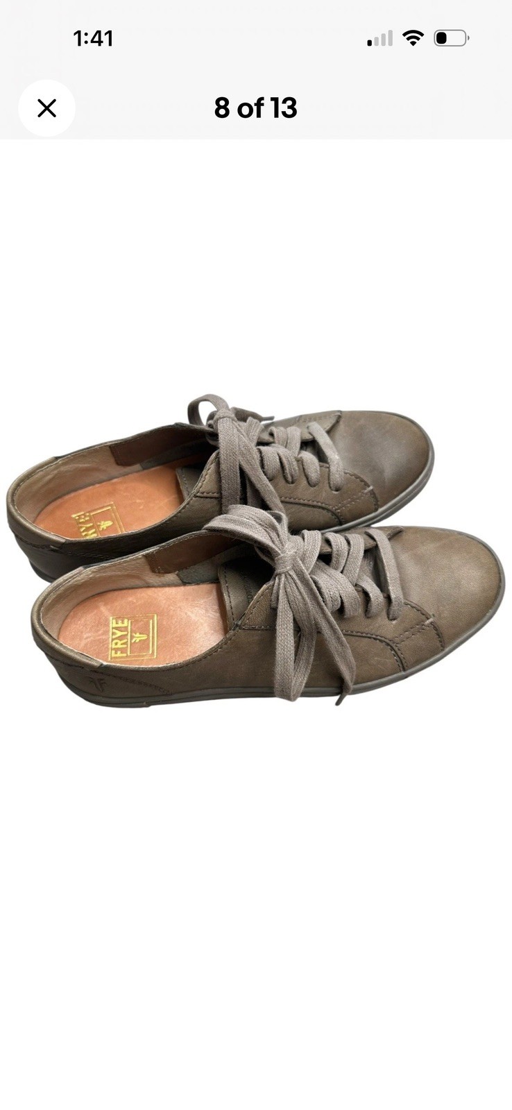 Frye Mindy Low Lace Sneakers Women’s 7 M Smoke Gray Taupe Leather Suede Shoes