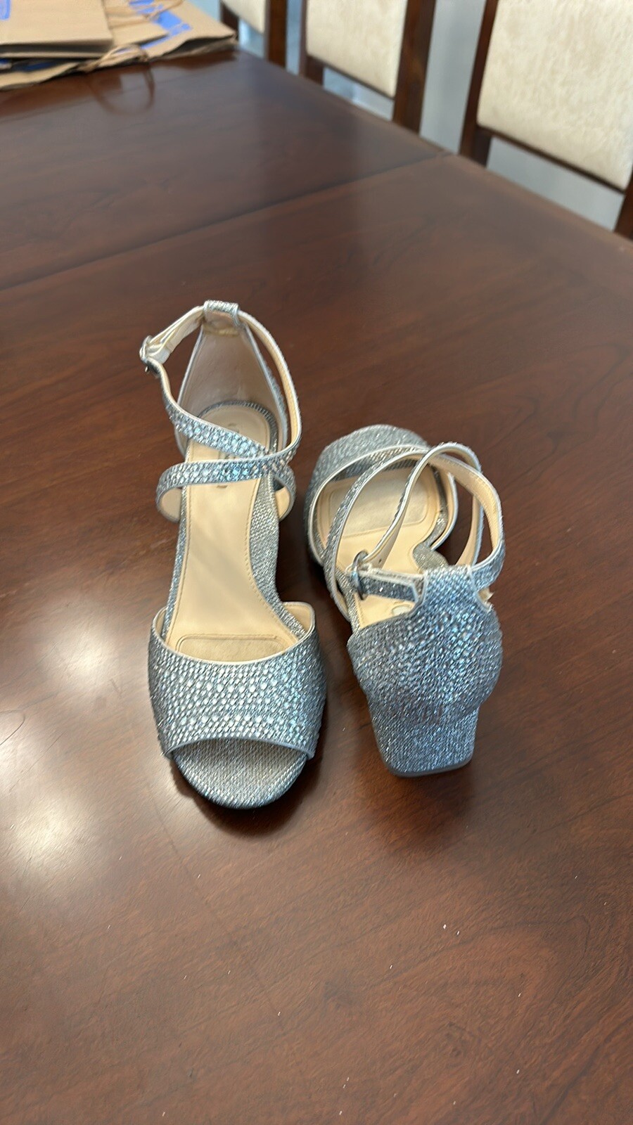 Alex Marie Seyland Rhinestone Cross Strap Block Heel Sandals