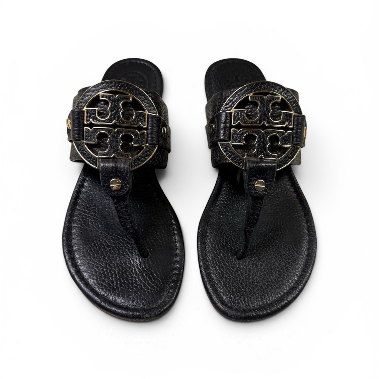 Tory Burch Amanda Black Sandals Logo Leather Designer Shoes