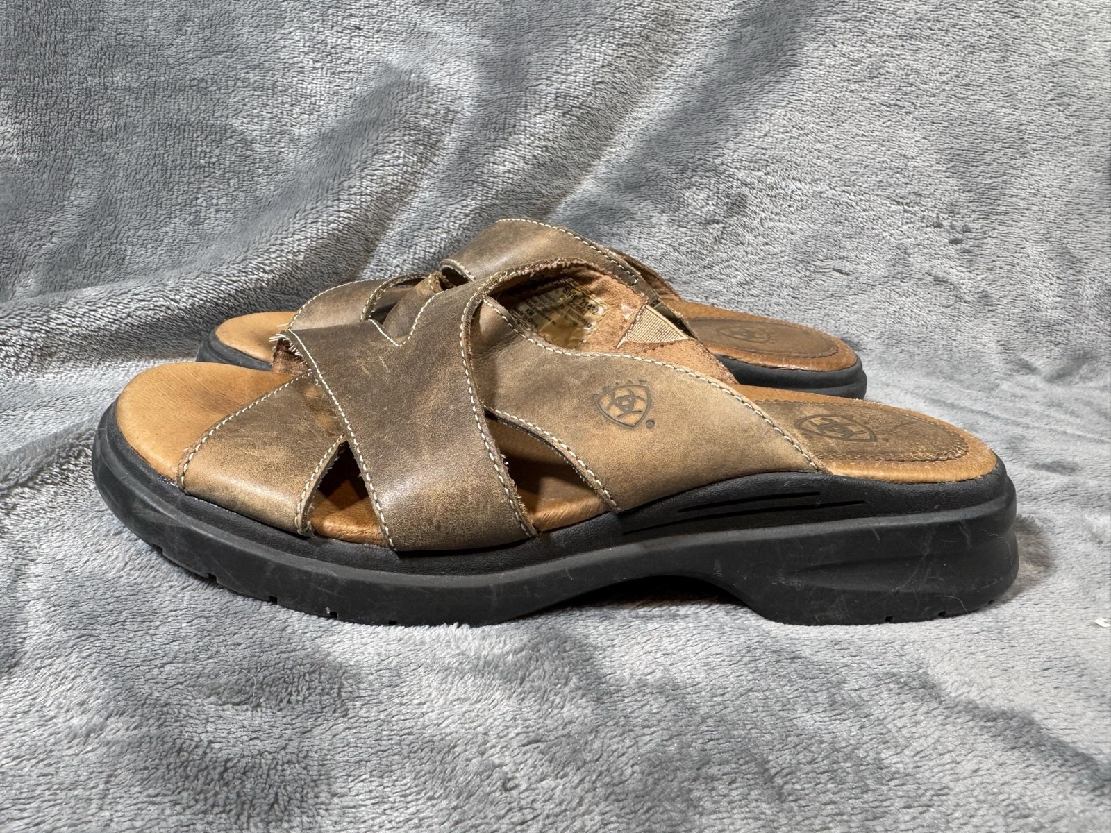 Ariat Shoes Womens Size 7.5 Brown Leather Slide Sandals Comfort Wedge ATS 21432
