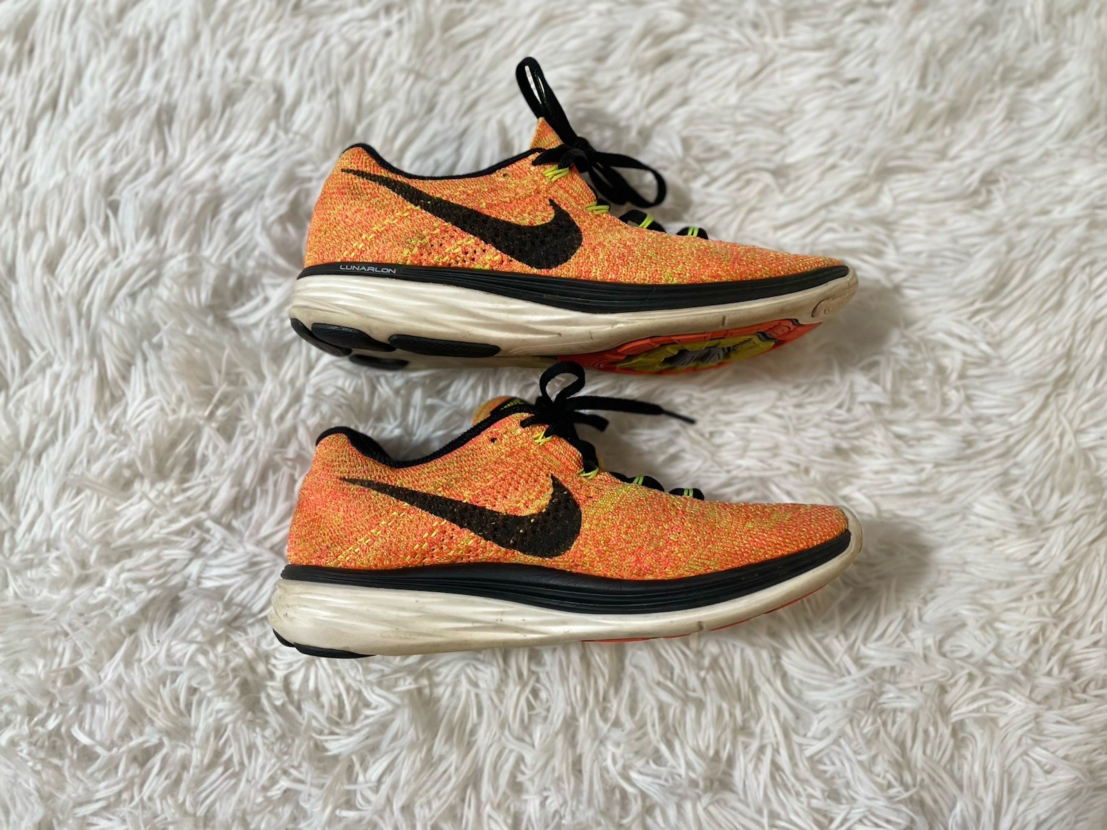 Nike Flyknit Lunar 3 Orange Volt Running Athletic Shoes 698182-700 Womens 6.5