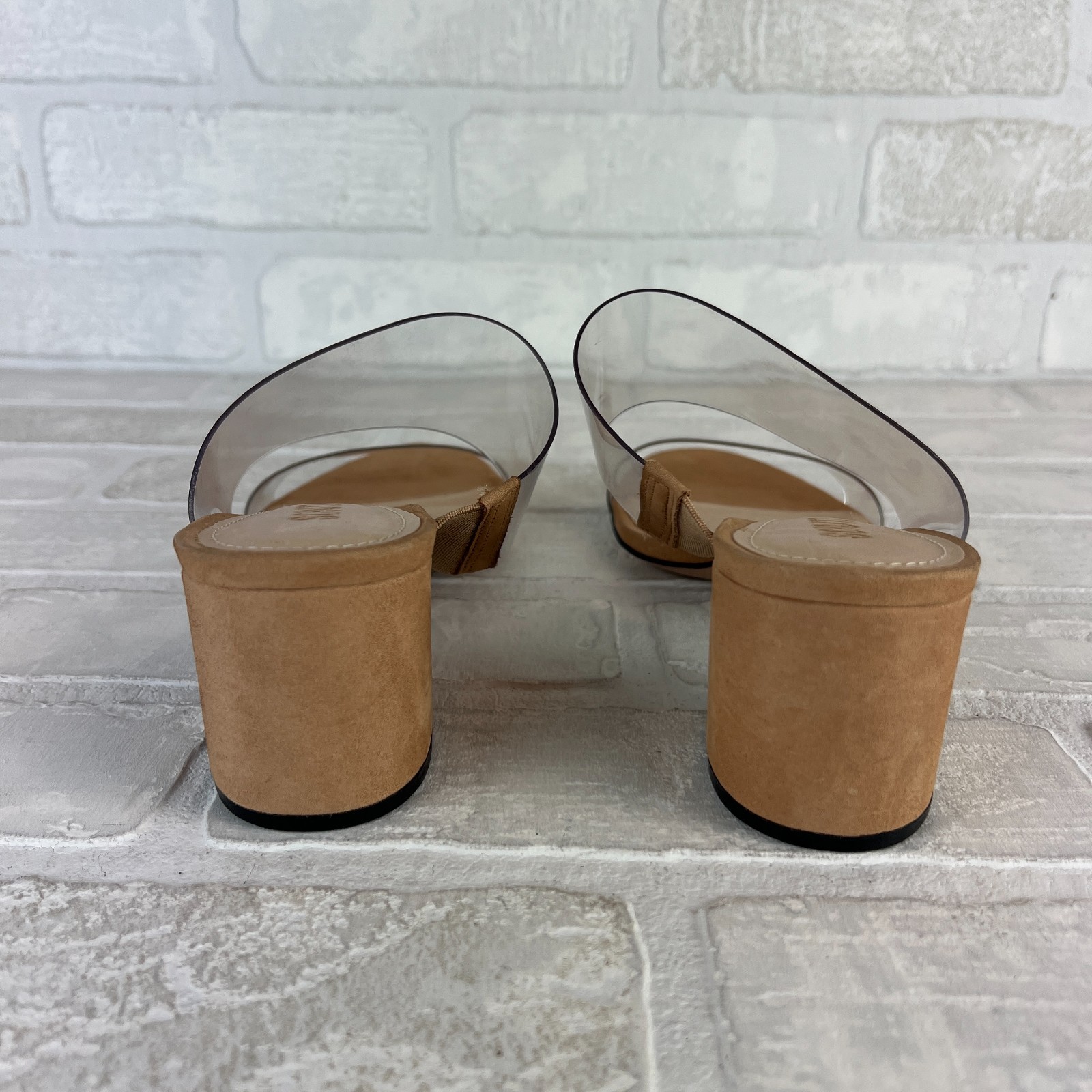SCHUTZ Heels Victorie Womens 7.5 Nude Transparent 2 Strap Block Heel Sandals B