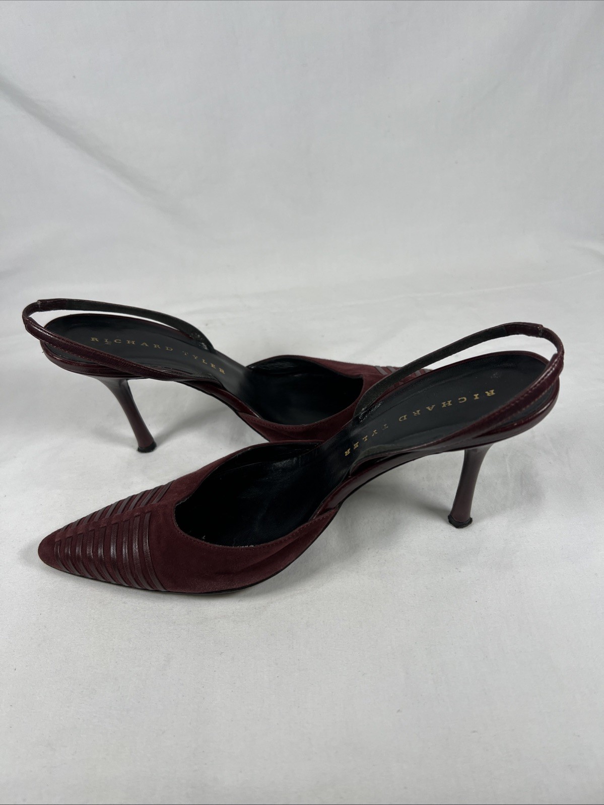Richard Tyler Burgundy Suede Slingback Heels Pointed Toe Leather Pumps Luxury 8M