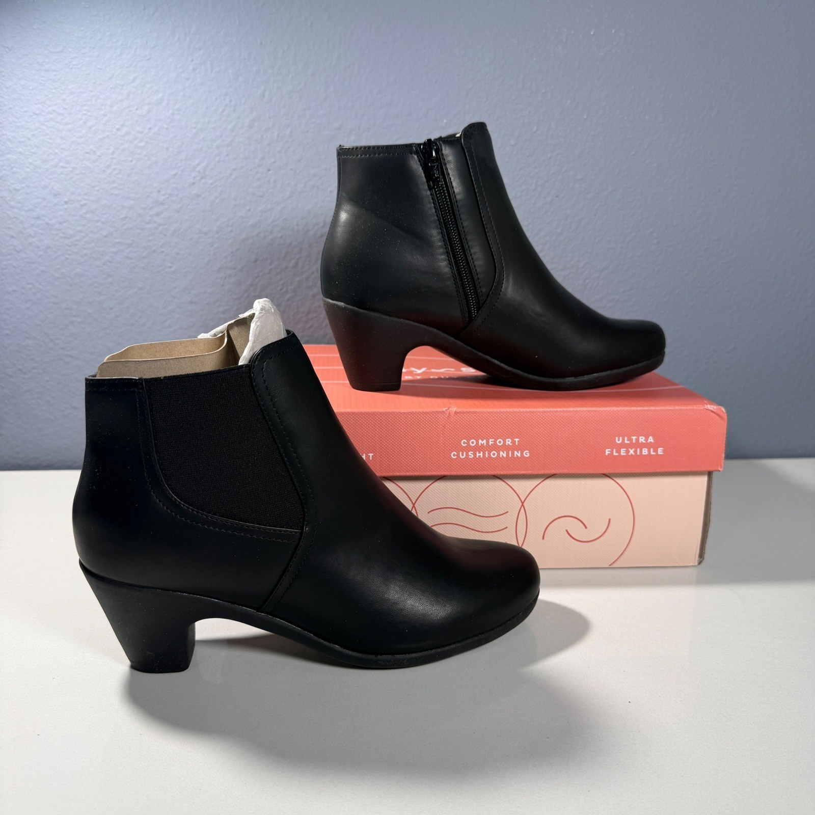 Easy Spirit Caelan Ankle Boots Womens 7M Black Block Heel Zippered
