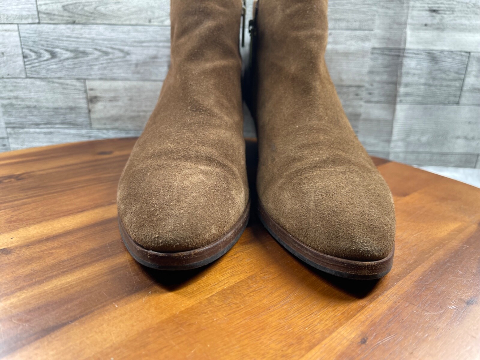 Aquatalia Farin Boots Women 9.5M Shoes Brown Suede Strap Waterproof Ankle Bootie