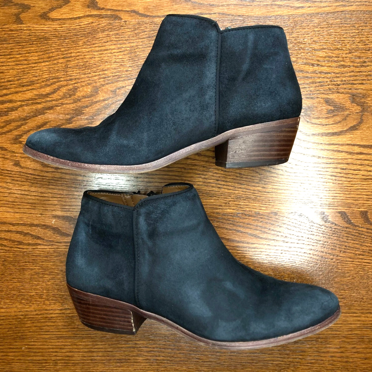 Sam Edelman Petty Block Heel Ankle Bootie Black Suede Leather Boot Womens 7.5