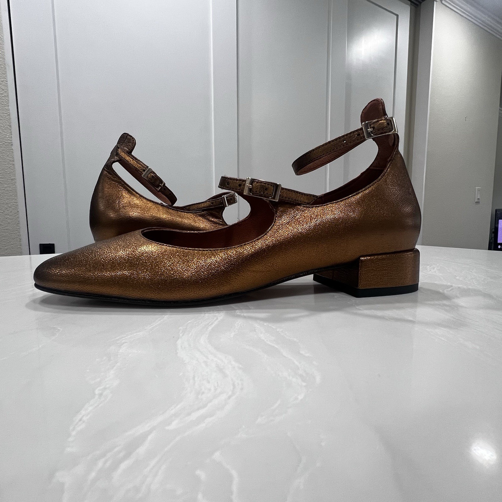 Maeve by Anthropology Women’s Mary Jane Shoes Size 38 US 7 Gold Brown Metallic