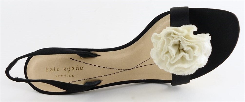 $275 KATE SPADE LUCIA Black Hammered Ivory Flower Designer Sandals 10 SMALL
