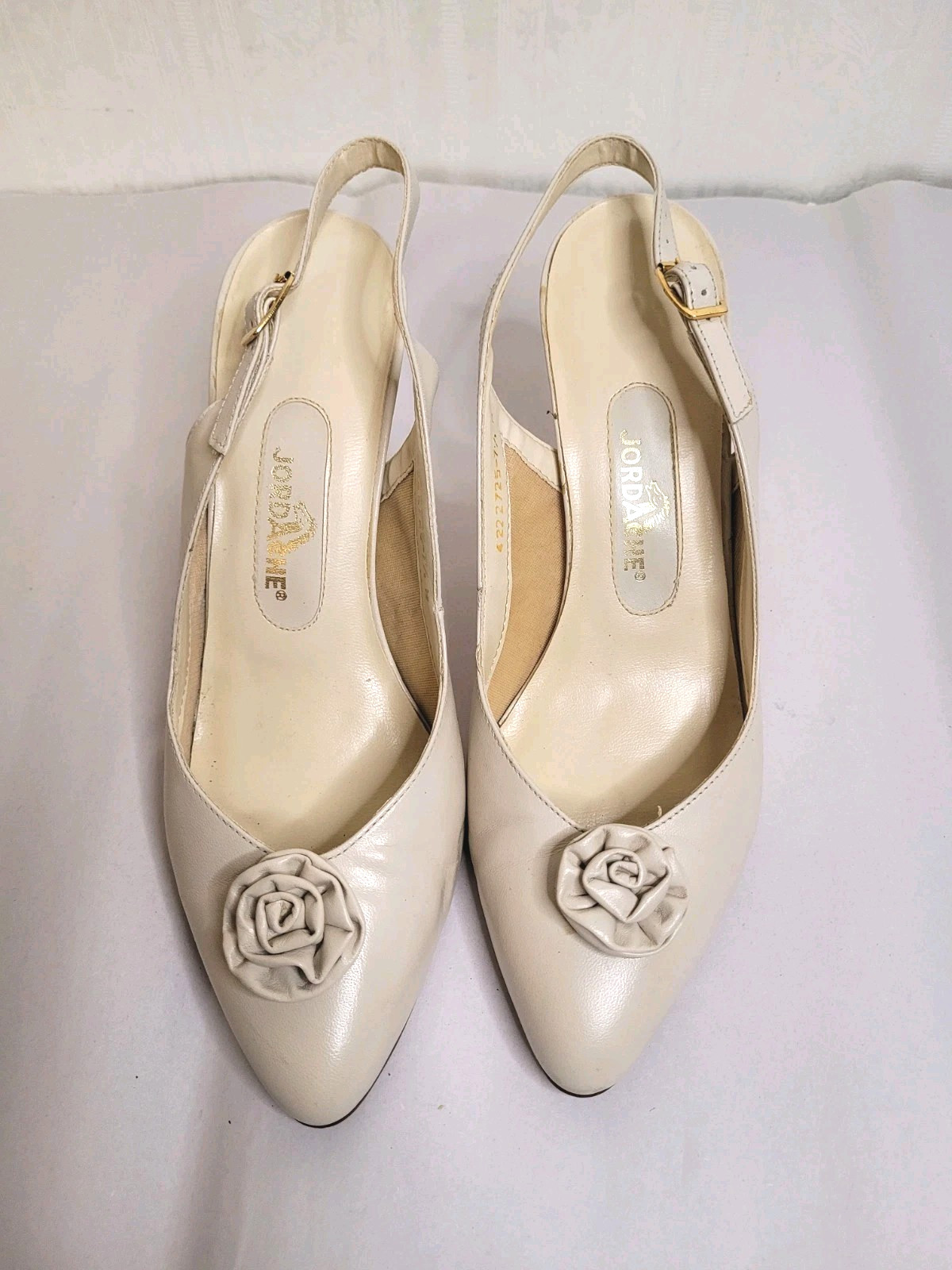 Vintage Jordache Slingback Floral Rosette Retro Dressy Leather Pumps Size 8.5