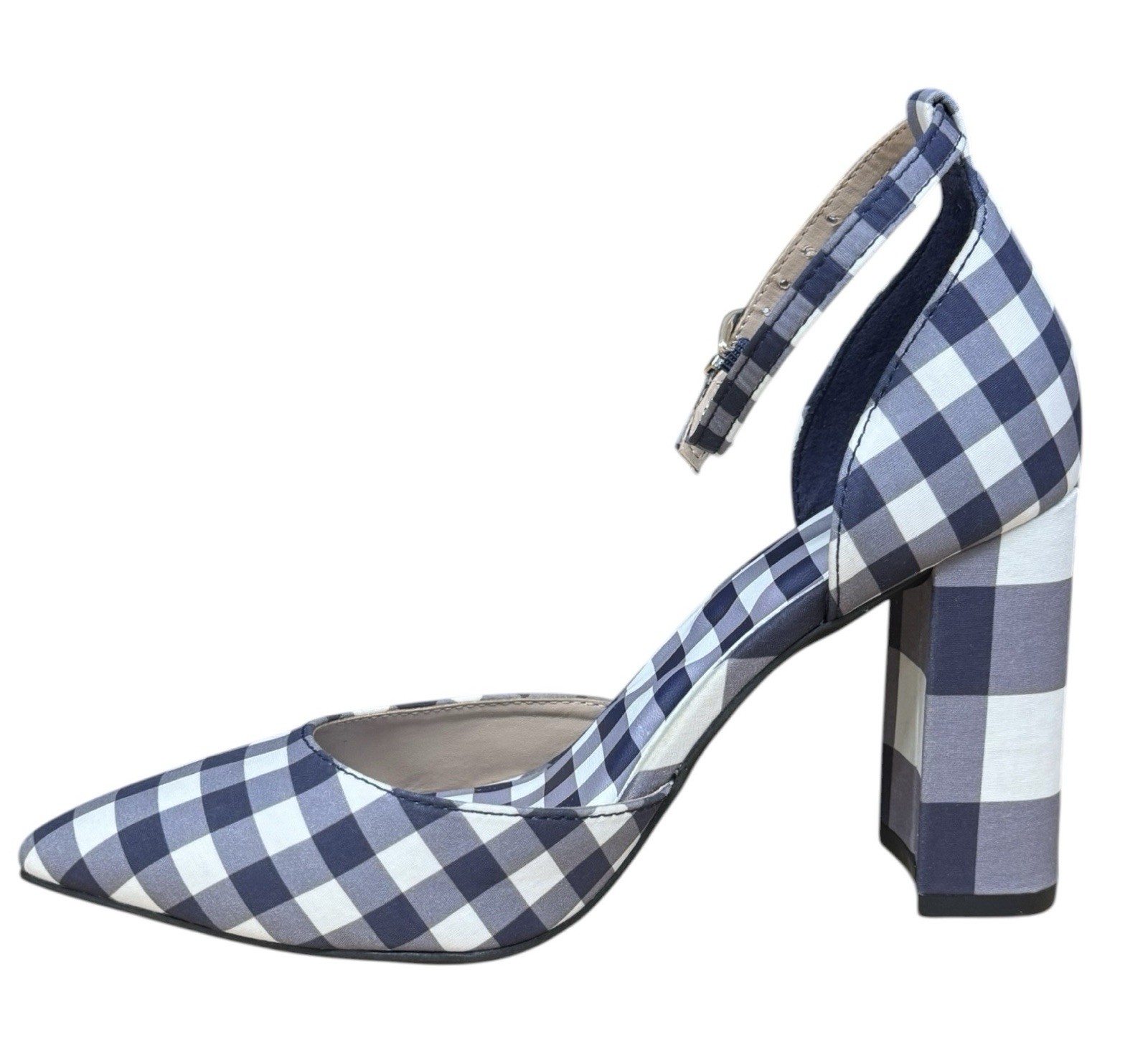 DRAPER JAMES RSVP Bianca Navy Gingham Ankle Strap Women’s Shoes Heels Size US 6