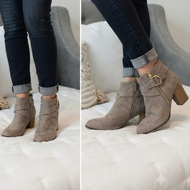 Apt. 9 Women’s Gray Faux Suede Ankle Boots US 8.5 Pointed Toe Zip Buckle