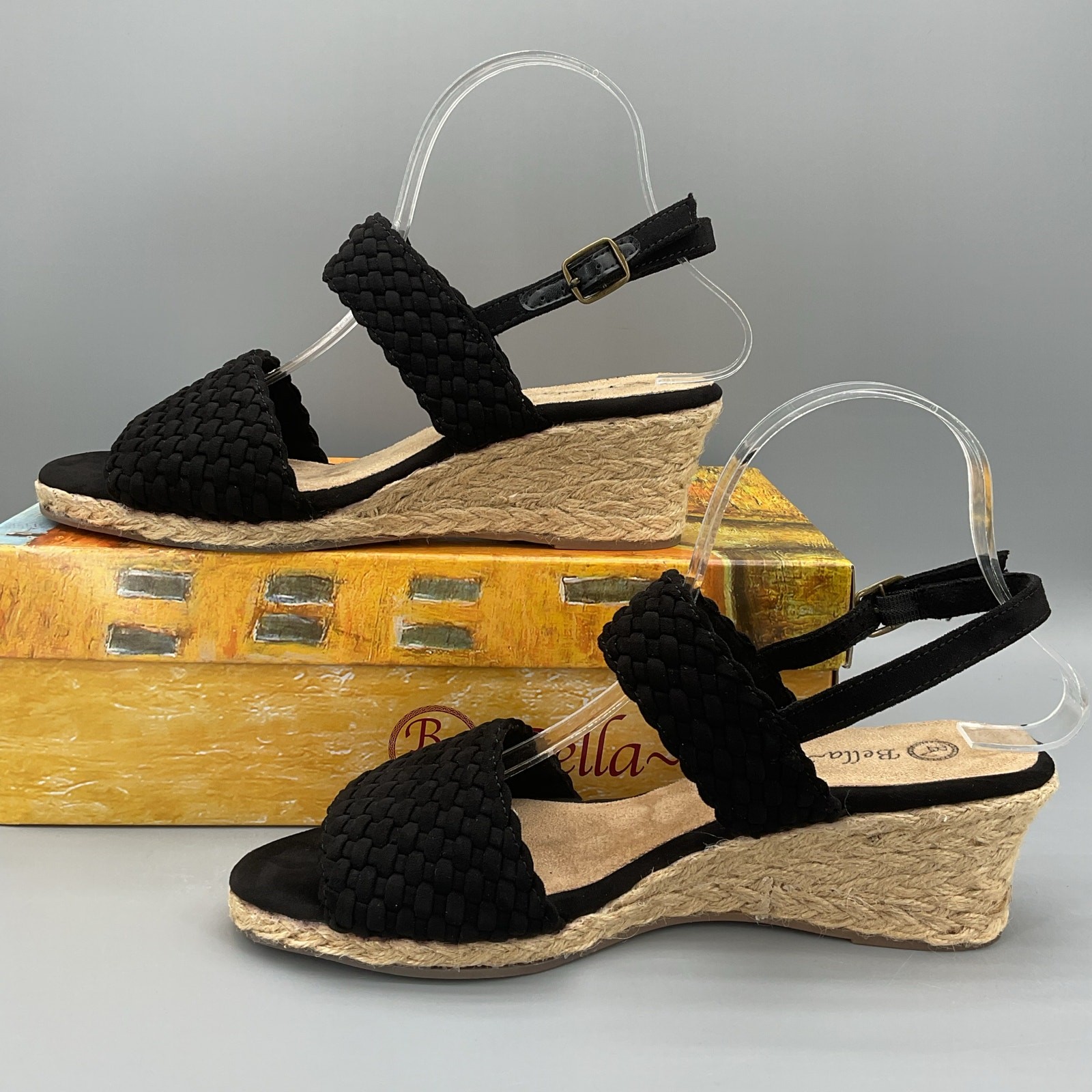 NEW Bella Vita Women’s Mariella Espadrille Wedge Sandals Black Size 9M