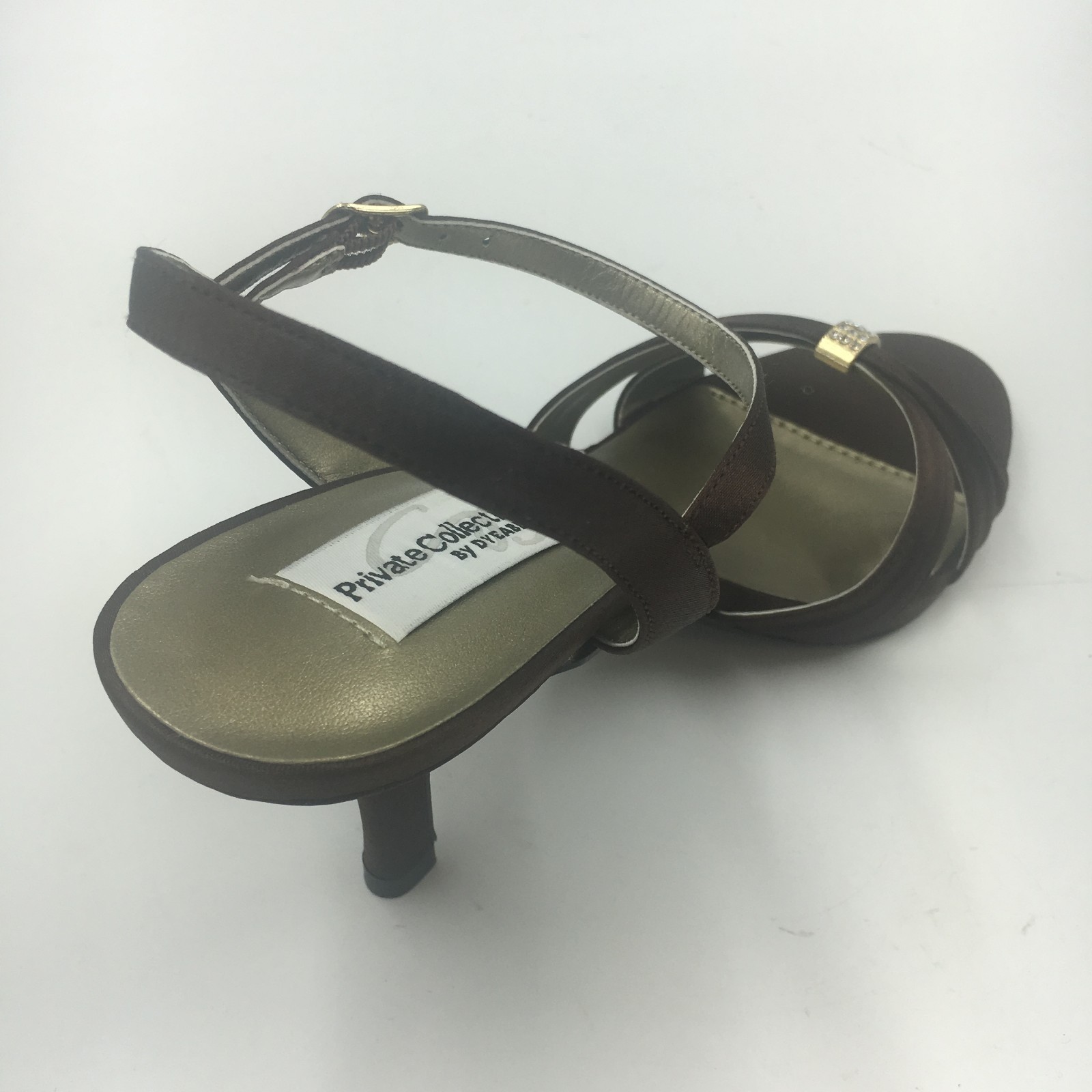 Dyeables Womens Natalie Sandal Heel Chocolate Satin Private Collection