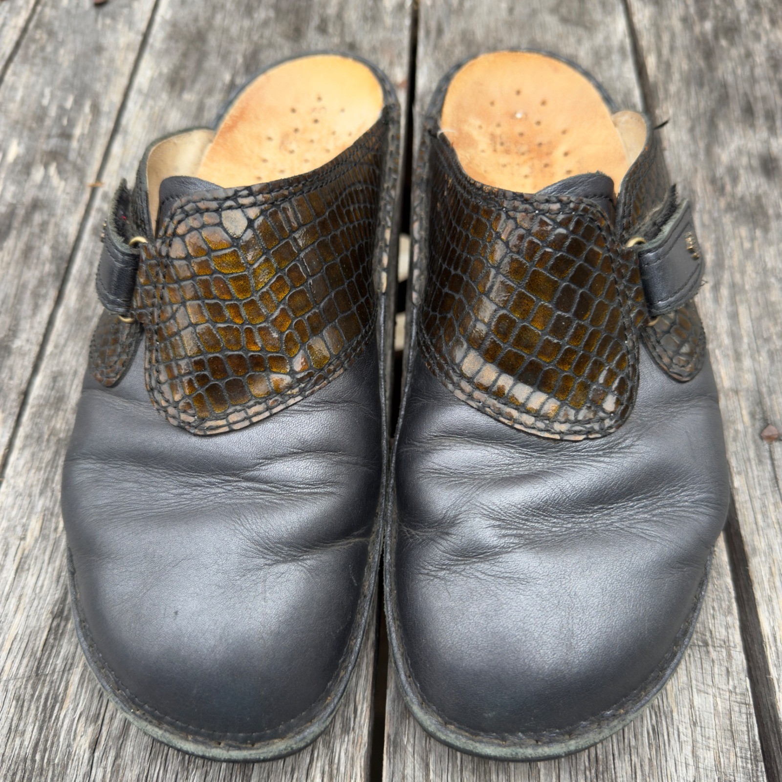 Finn Comfort Germany Aussee Leather Clogs Womens EU 40/ US 9.5 Black Brown Print