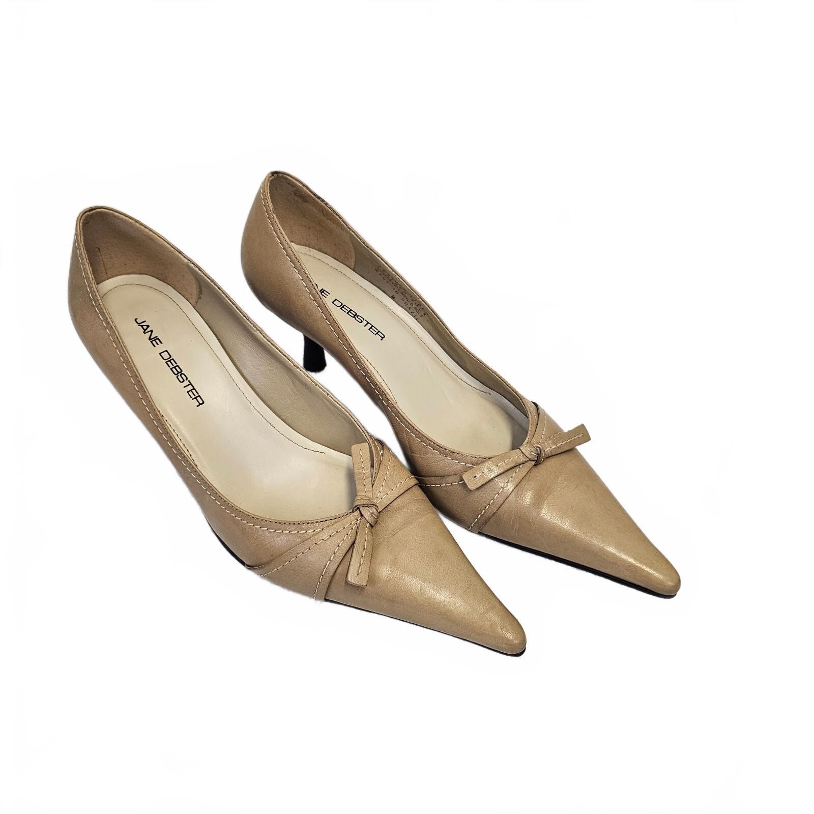 Jane Debster Valet Tan Leather Pointed Toe Kitten Heels AU 6.5 Y2K