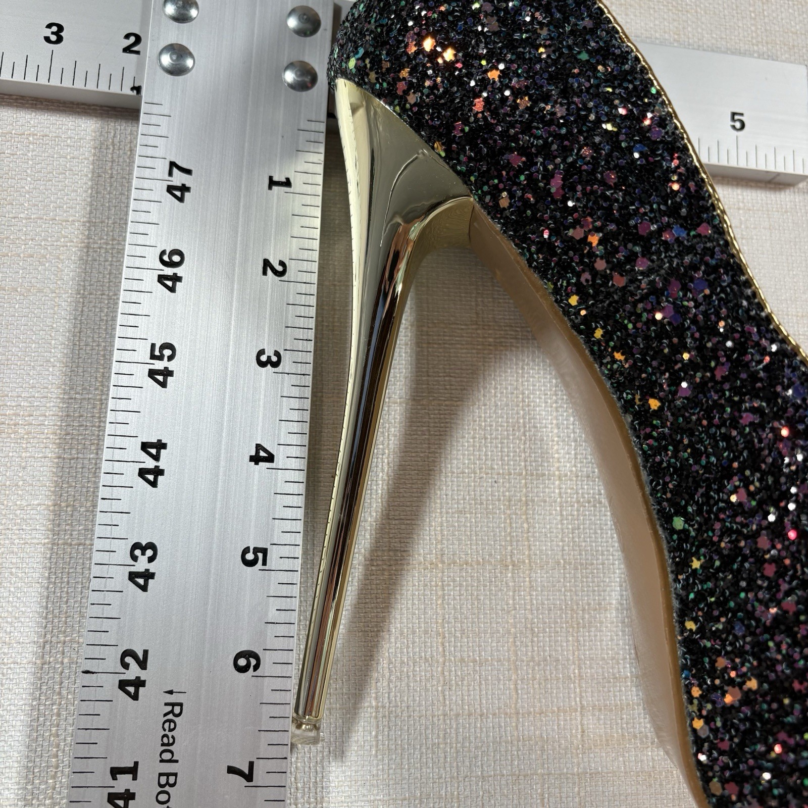 Black Glitter Platform Stiletto Heels Size 40 Gold High Heel Party Pumps
