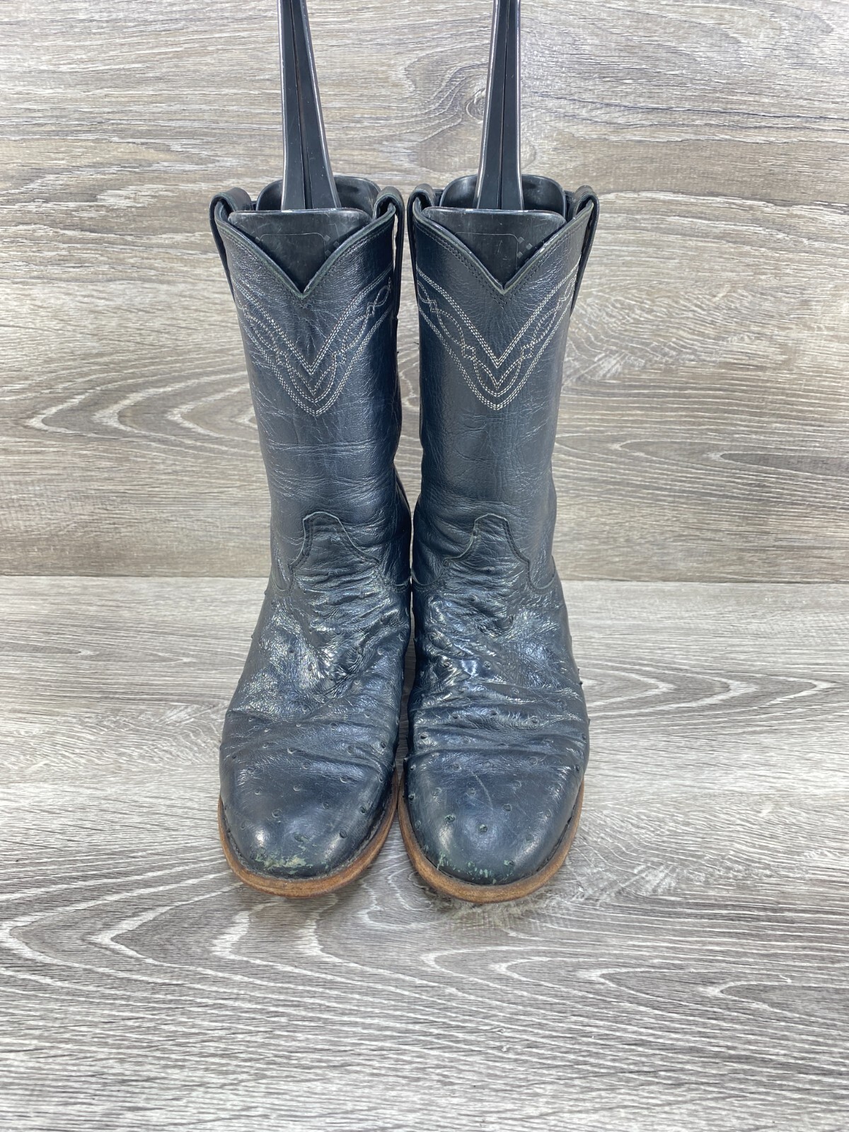 Justin L3171 Womens Right 7 B Left 8 B Black Ostrich Quill Leather Cowboy Boots