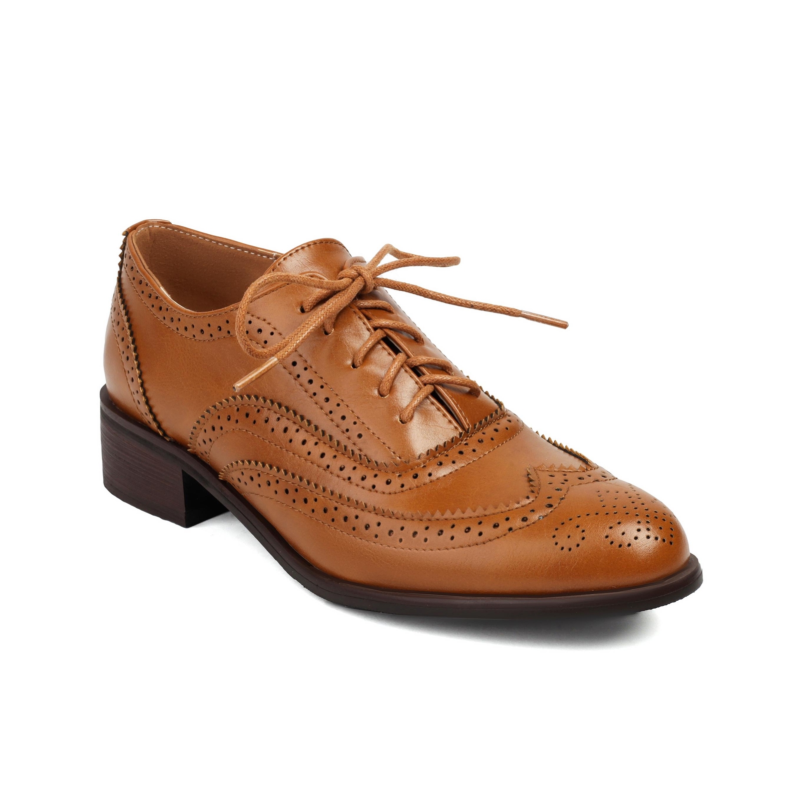 Women’s Wing Tip Lace Up Brogue College Pumps Leather Colorblock Shoes Plus Size