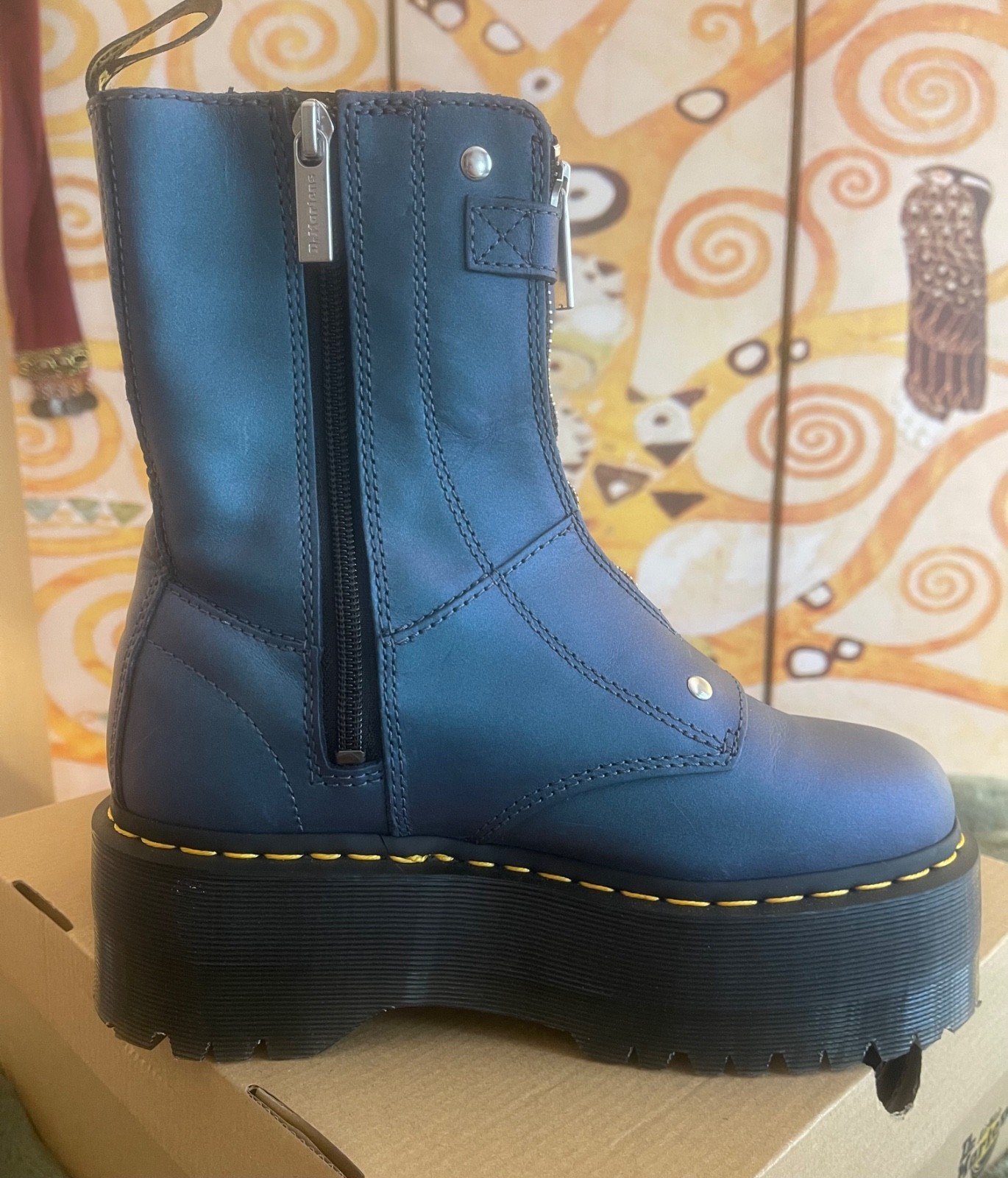 Dr. Martens Jetta Hi Max Deep Blue Platform Boots Women’s 7 EU 38 Front Zip