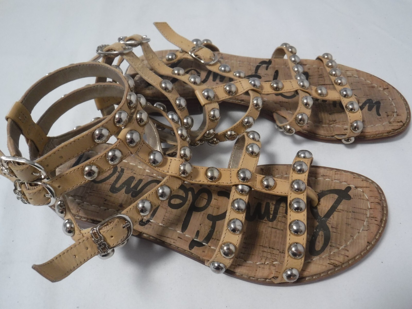 PF2 Sam Edelman Eavan Tan Nude Gold Studded Strappy Thong Sandals Sz 7 M Women’s